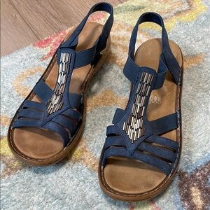 Rieker Blue Elastic Band Sandals, size 8.5 M